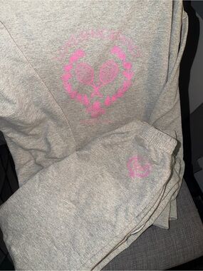 LoveShackFancy Gray Sweat Jumpsuit Set with Pink Logo